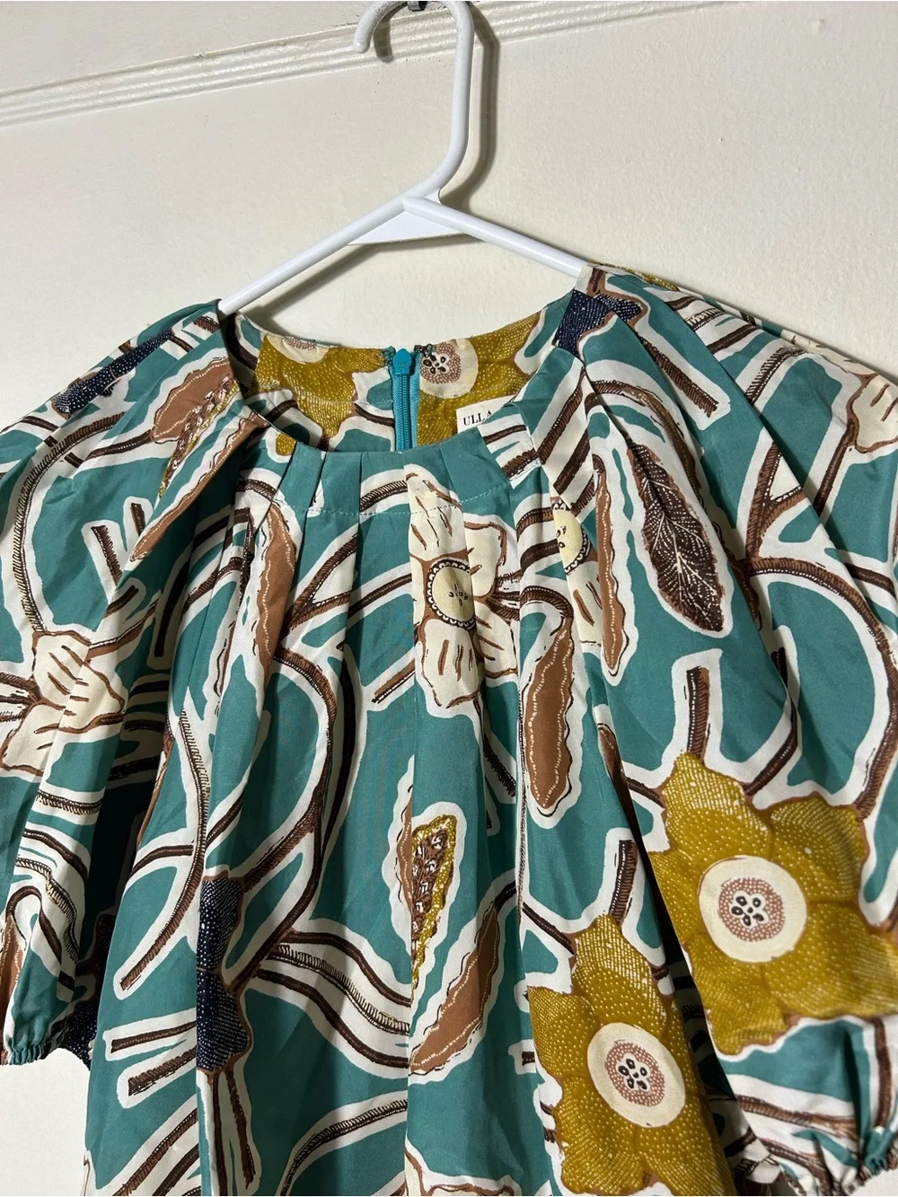 Ulla Johnson Anila silk top blue floral puff sleeve womens 0